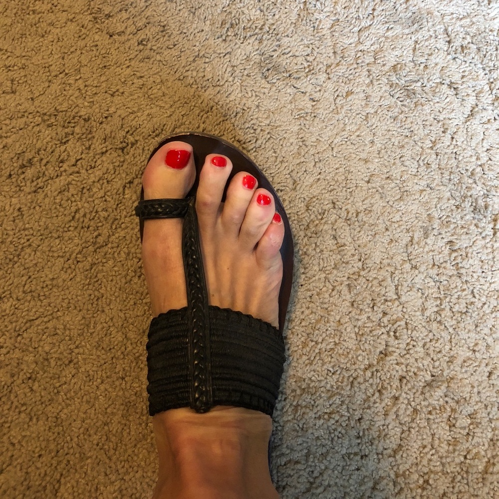 Lucky brand, black leather sandals.  Size 10.